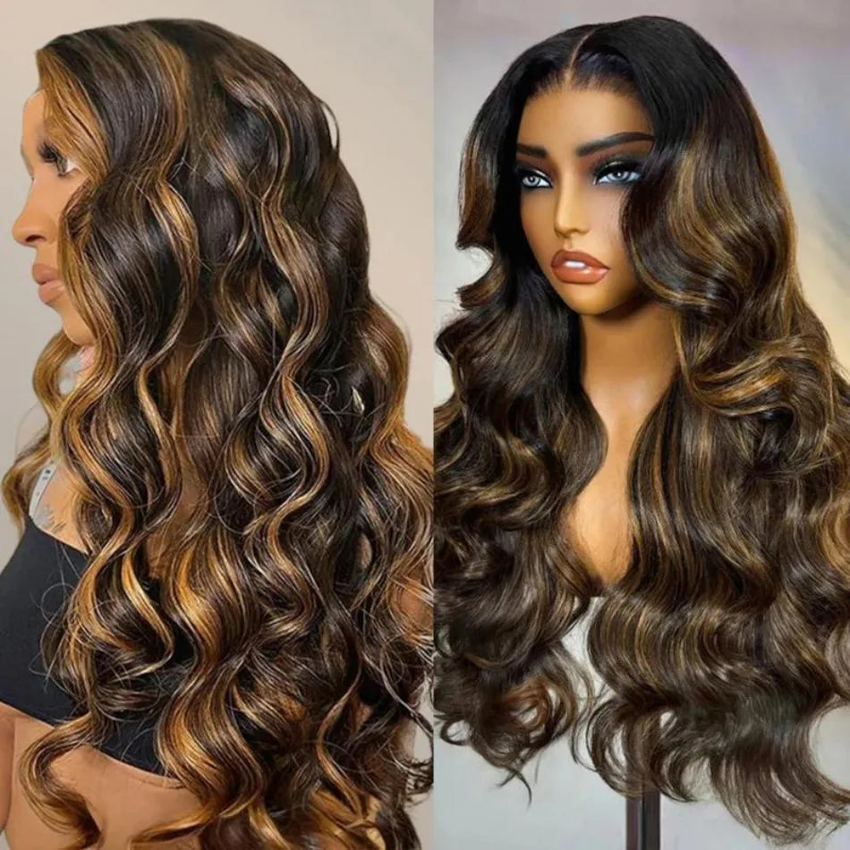P1B30 Highlight Body Wave Human Hair Wigs 100%Human Hair Quality 13X6 Hd Lace Frontal Wigs 250 Density Brazilian Lace Front Wigs