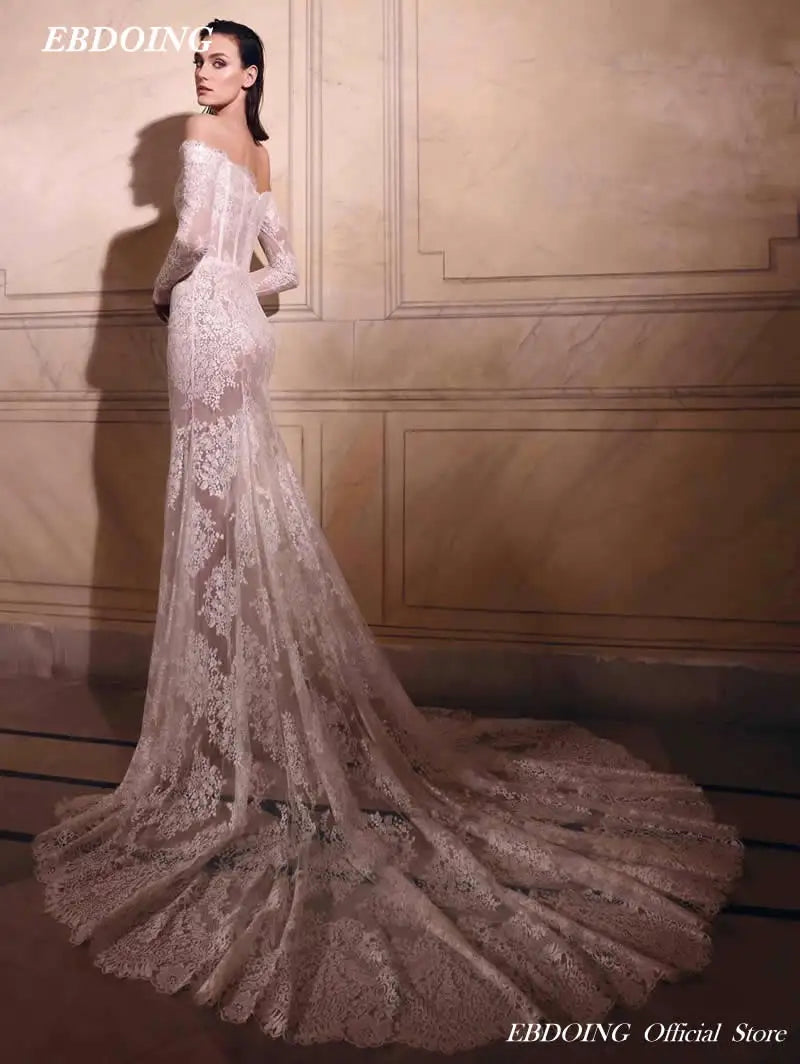 Newest Wedding Dress Mermaid Lace Sweetheart Neck Customized Chapel Train Off The Shoulder Sleeves Bride Gown Vestidos De Novias Secondary image