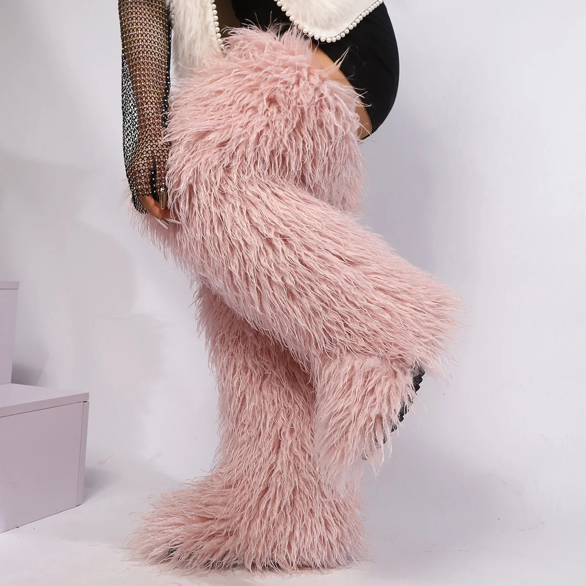 Women's Thigh High Mongolian Boots High Boots Winter New Fox Fur Snow Boots  Women's Boots Leg Warm Boots Non-Slip Soles