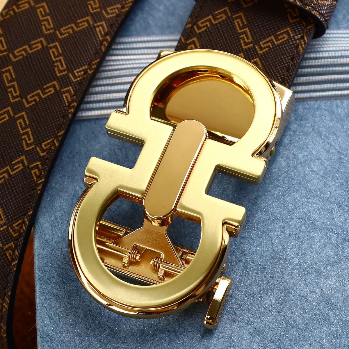Men's Belt with Alloy Automatic Buckle for Jeans Business Pants Accessory Perfect Gift for Husband Father