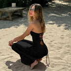 Hugcitar Elegant Women Solid Strapless Backless Bandage Sexy Bodycon Maxi Dress Summer Women Y2K Clothes Beach Vacation Party