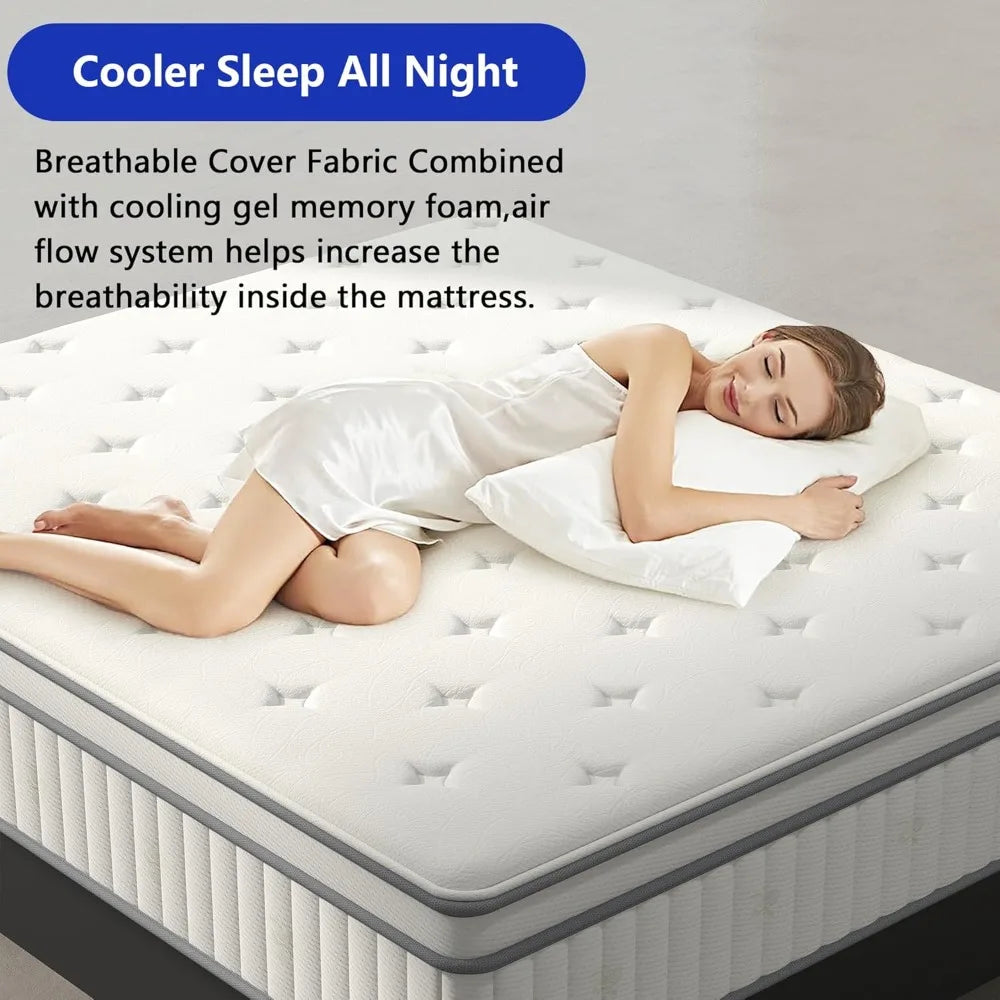 Mattress in a Box Gel Memory Foam Full Bed Mattress with Pocket Springs,Medium Firm,Pressure Relief Customized