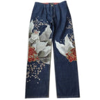 American Japanese Retro Selvedge Jeans Man Y2K High-end Brand Natural Indigo Dip Dyeing Harajuku Mopping Pants
