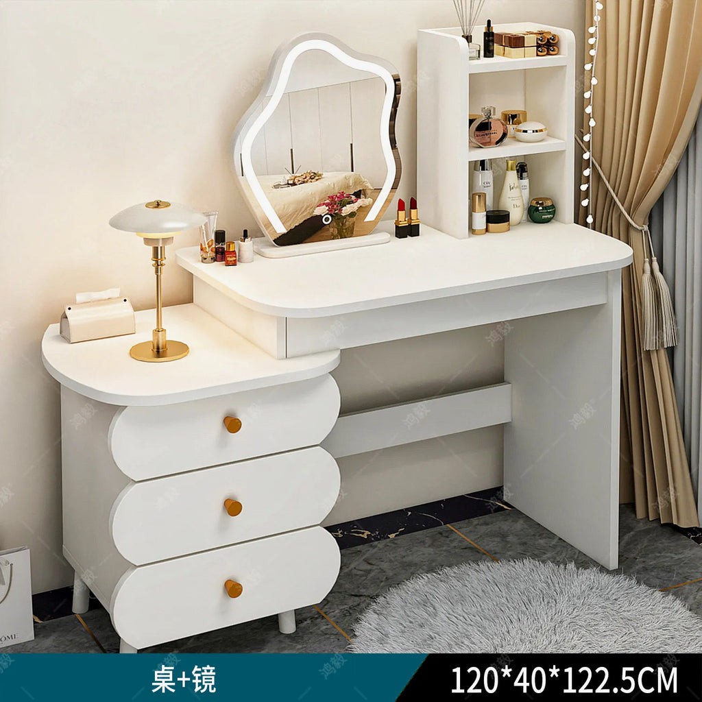 Bedroom Mirror Dressing Table Desk White Drawers Light Makeup Vanity Wood Room Penteadeira Com Espelho Dresser Furniture