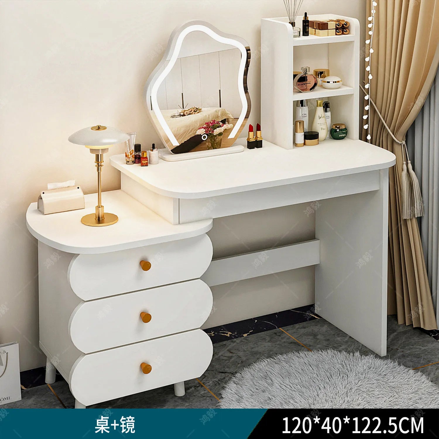 Bedroom Mirror Dressing Table Desk White Drawers Light Makeup Vanity Wood Room Penteadeira Com Espelho Dresser Furniture