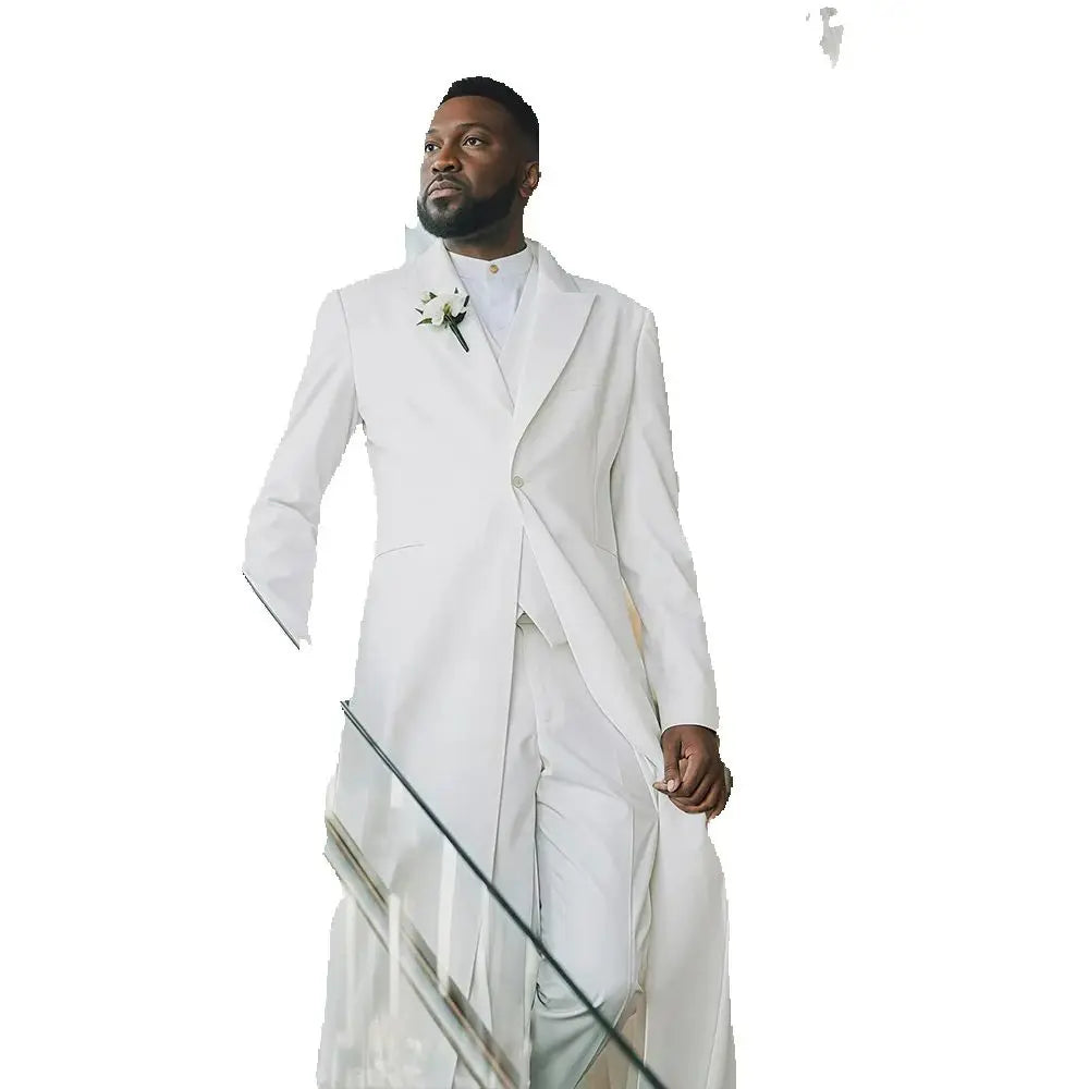 White Classic Wedding Groom Men Suits 3 Piece Long Blazer Vest Pants Satin One Button Tuxedo Formal Work Wear Prom XS-5XL Secondary image