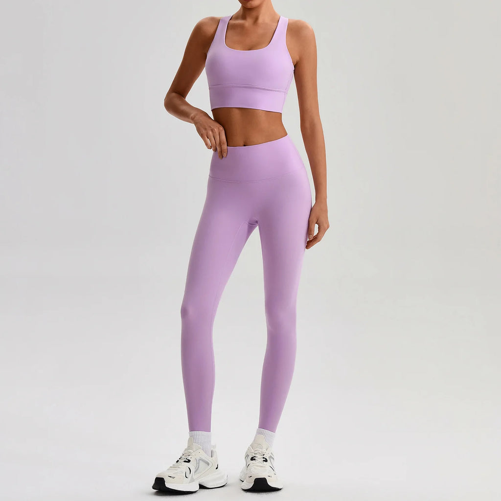 Women's Gym Workout Yoga Outfit Sets Naked feel fabric Beautiful Back Bra outdoor Running Fitness Butt-lifting Yoga Pants Suit