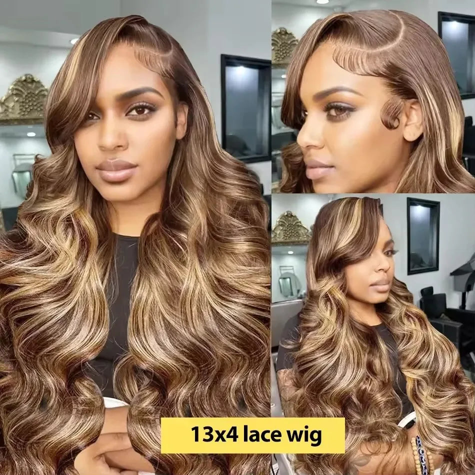 P4/27 13x6 Glueless Highlight Hd Lace Frontal Wig Human Hair Ombre Colored Honey Blonde Human Hair Wigs Body Wave For Women 5x5