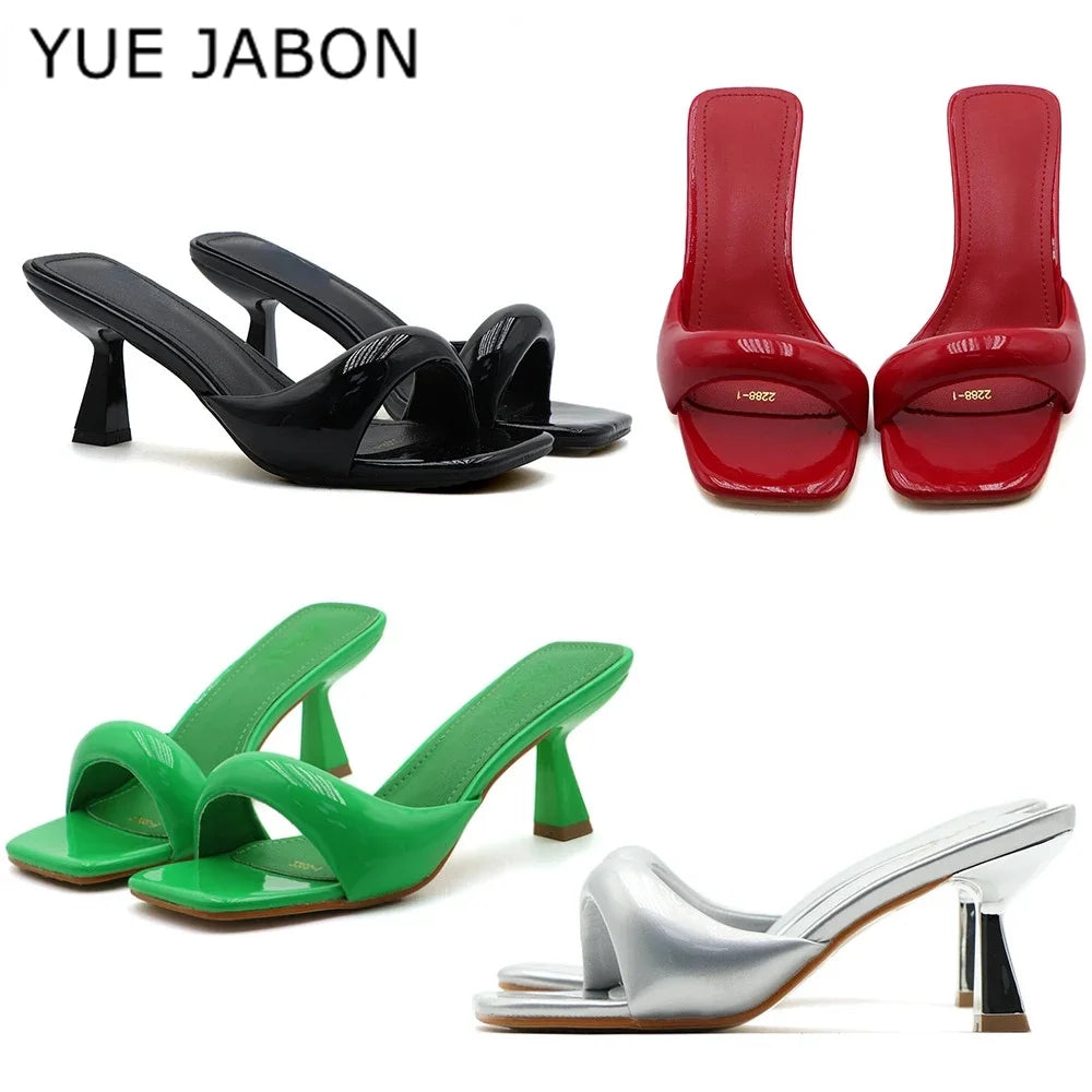 Black Red High Heel Slippers Women Open Toe Slingback Sandals Female Pumps Square Toe Summer Simple Designer Heeled Sandals Main image