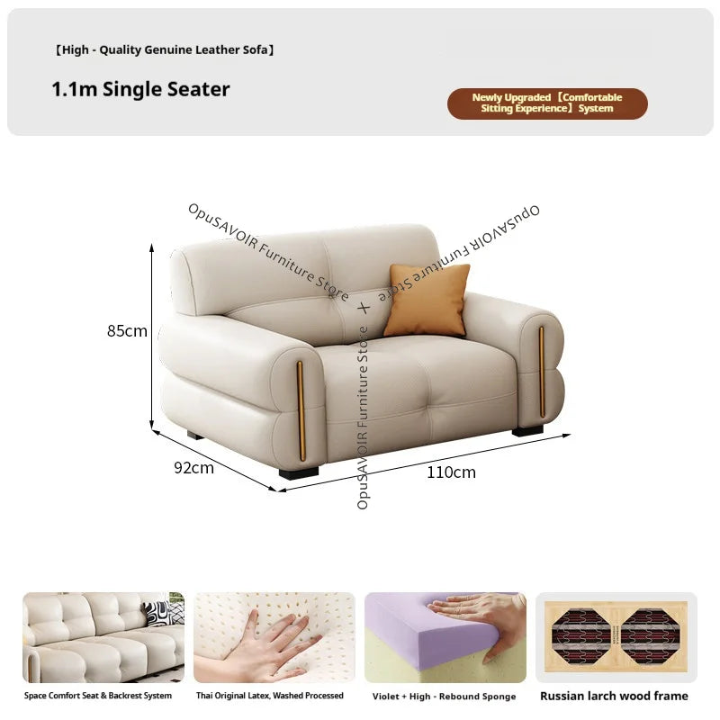 Italian Minimalist Sofa Modern Luxury Living Room Couch Straight Sofa Set Persons Genuine Leather Upholstered Furniture JT40