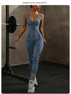 New Leopard Print Bodysuit Women Seamless Flared Pants Jumpsuits Sexy One-piece Fitness Suit Cross Back Stretchy Yoga Jumpsuits