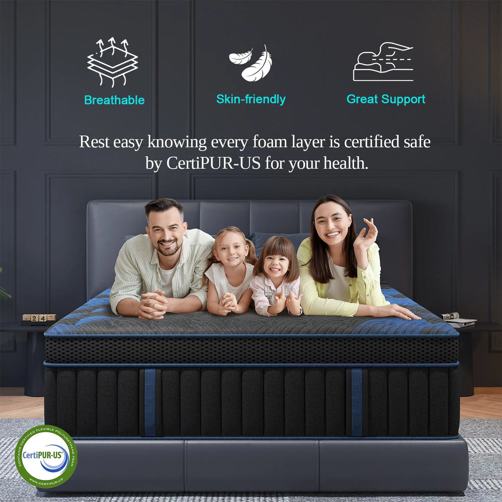 14Inch Twin Full Queen King Mattress in A Box, Hybrid Memory Mattresses Euro Top Medium Firm for Back & Lumbar Support