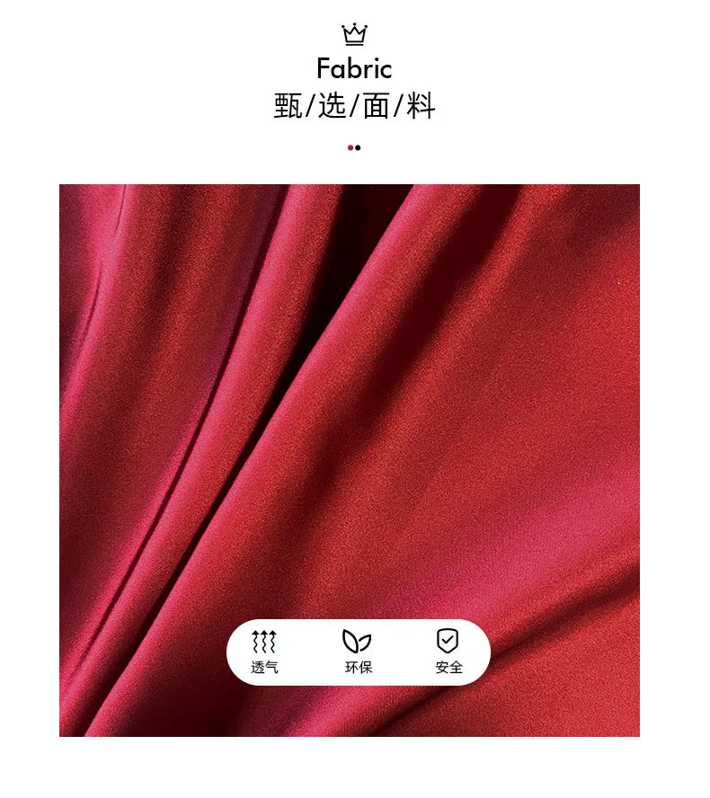 Red New Sling Sexy And Charming Ruffle Edge Bottom Split Smooth Surface Sleeveless Appear Thin Temperament Girl Long Dress 👗