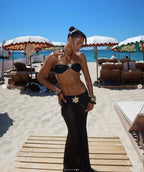 2025 New Bikini Three-Piece Set Metal Accessories High-End Beach Photo Shoot Strapless Fish Tail Long Skirt Sexy Swimwear