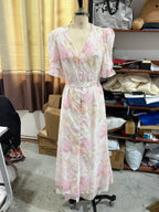 Flutter Sleeves Slim Long Dress Women Casual Pleated Deep V-neck Floral Print High Waist Dresses 2026 Lady Summer Holiday Wear