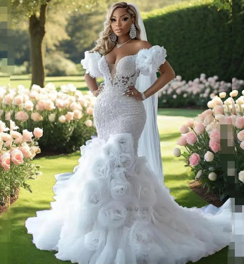 Gorgeous Wedding Dresses Luxury 2025 & 2026 Flowers African Mermaid Bridal Gowns Off The Shoulder Lace Beading Vestido Novia Customized Secondary image