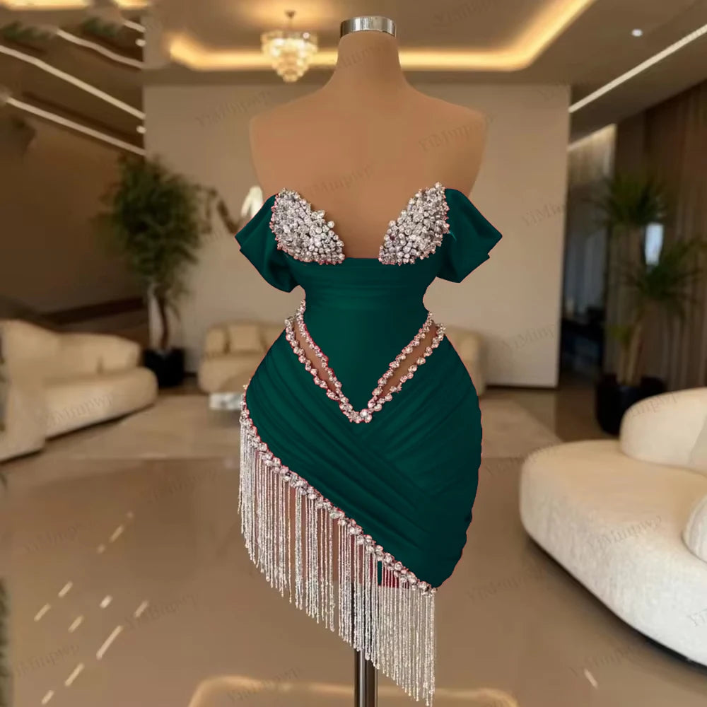 Crystal Ivory Cocktail Gown Pleat Straight Mini Homecoming Prom Dress Birthday Dress Satin Luxury 2026 Blackgirl Customized
