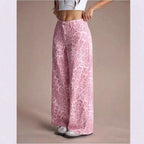 2026 New Pink Women's Jeans, Female Leopard-Print Pants for Spring and Fall.