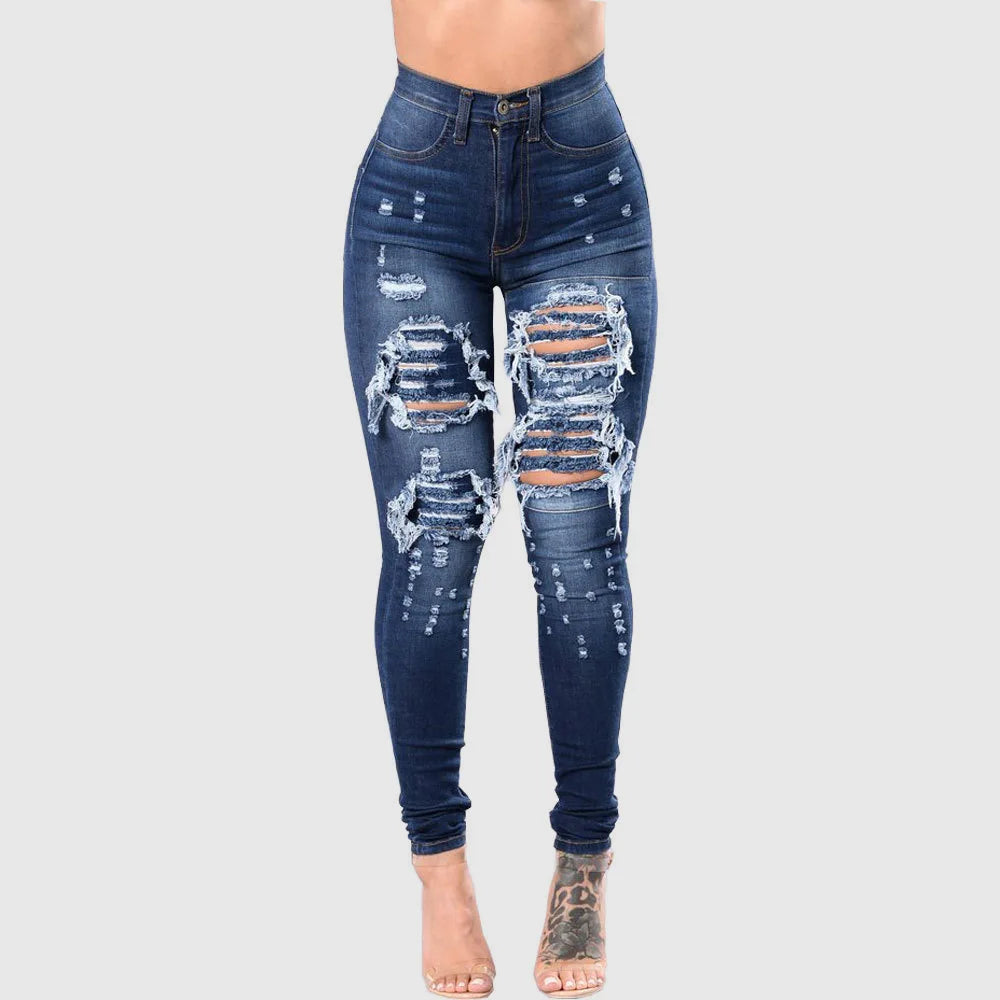 2026 New High Waist Ripped Slim Fit Jeans For Women Fashion High Stretch Skinny Denim Pencil Pants Casual Female Clothing S-3XL