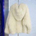Fox Fur Coat Women's Winter Fashion Warm 100% Fox Fur Coat Hooded Long Sleeved Sweet Women's Luxury Designer Coat