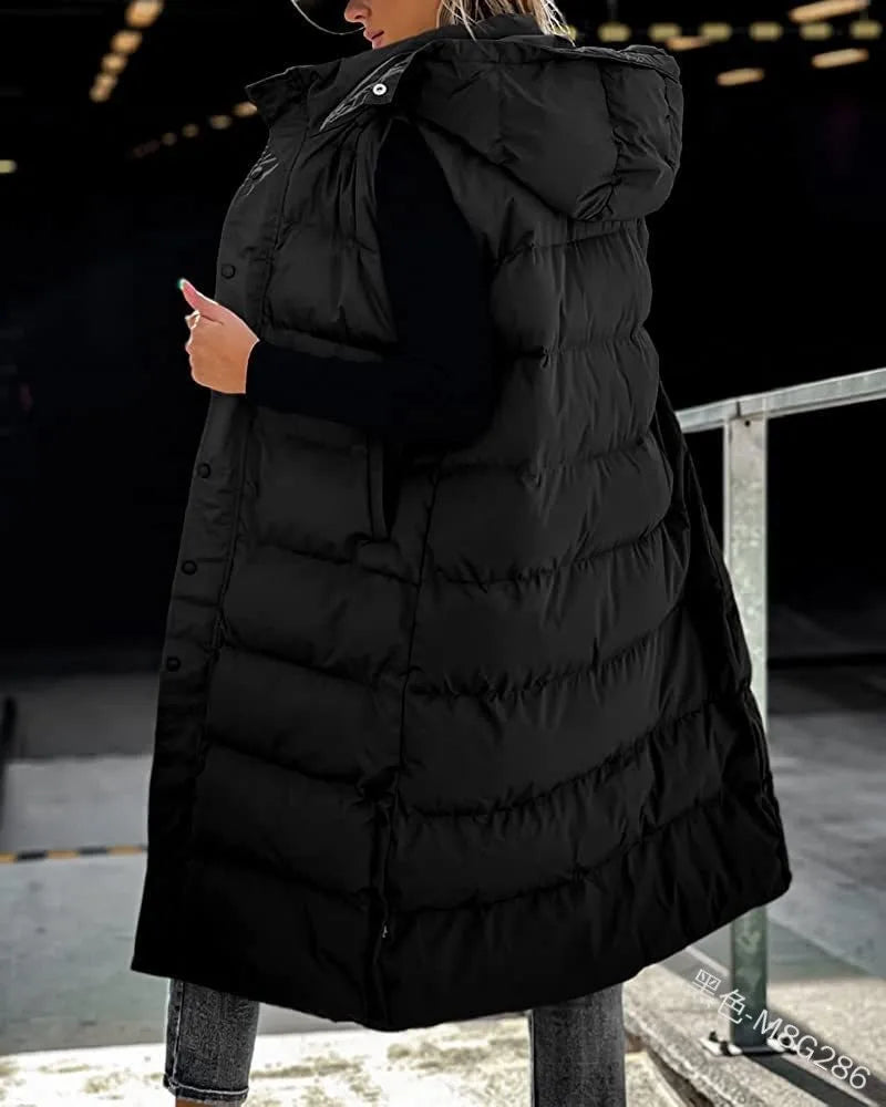Women Solid Loose Zip Cardigan Parkas 2023 Autumn Winter Parkas Vest Coat Women Sleeveless Hooded Single Breasted Long Vest Coat