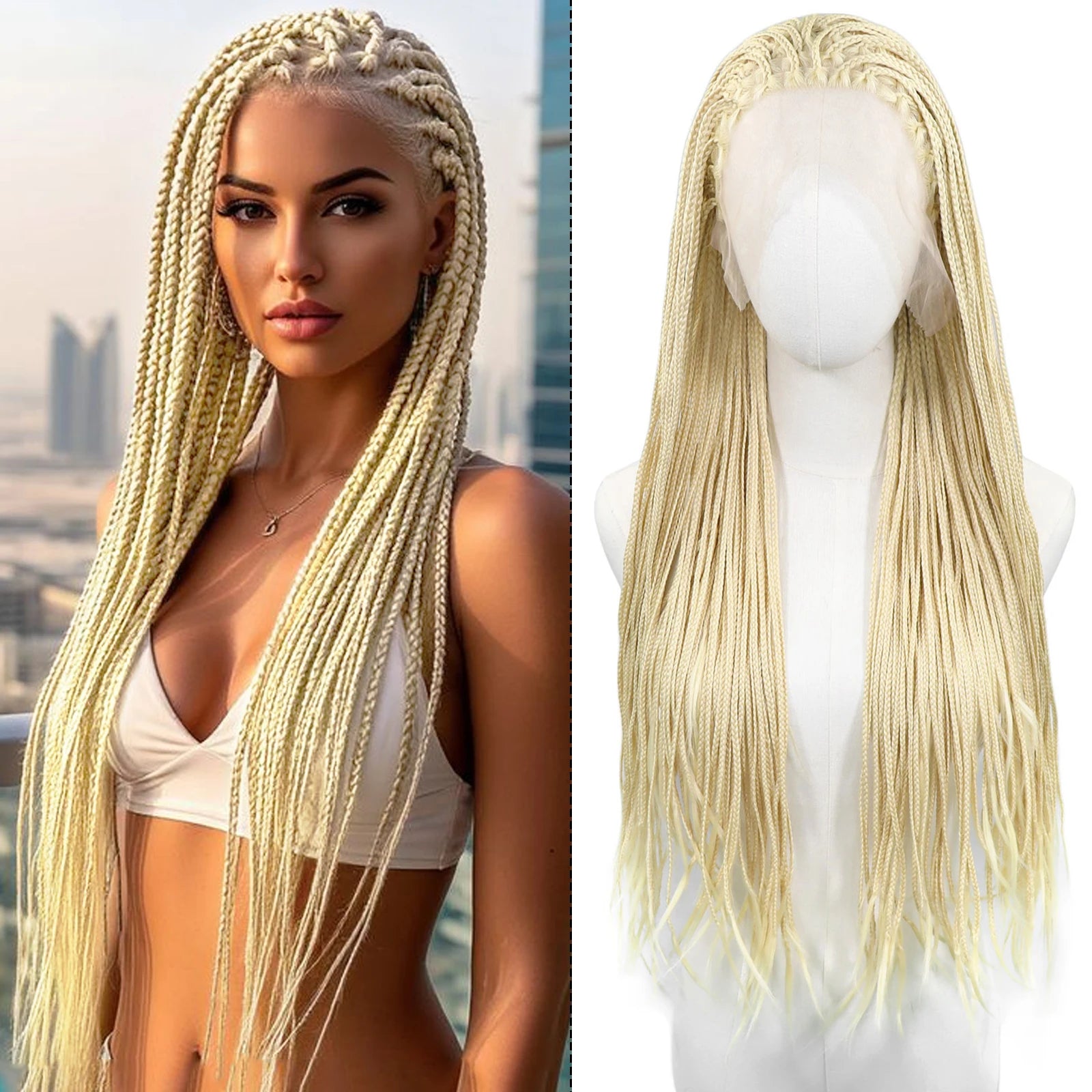 613 Blonde Box Braided Wigs Braids For Black Women 26Inch Long African Cornrow Crochet Braids Synthetic Hair 13x3 Lace Front Wig Main image