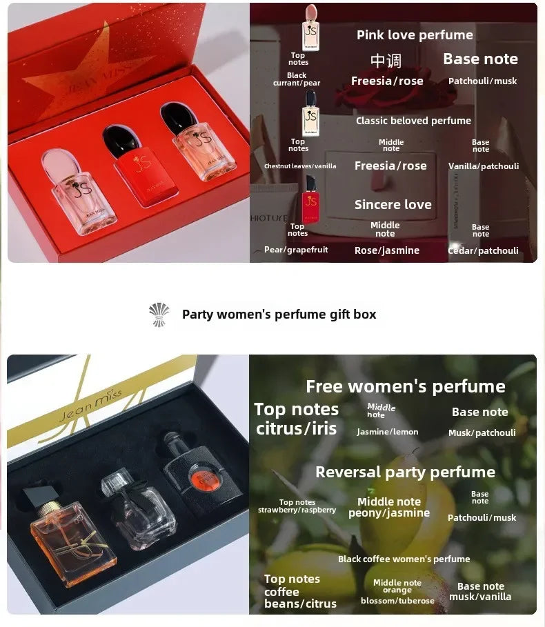 3*30ML Set of Floral Scented Perfume for Women Men Scent Lasting Fragrance Pheromone Eau De Parfum High Quality Gift Box