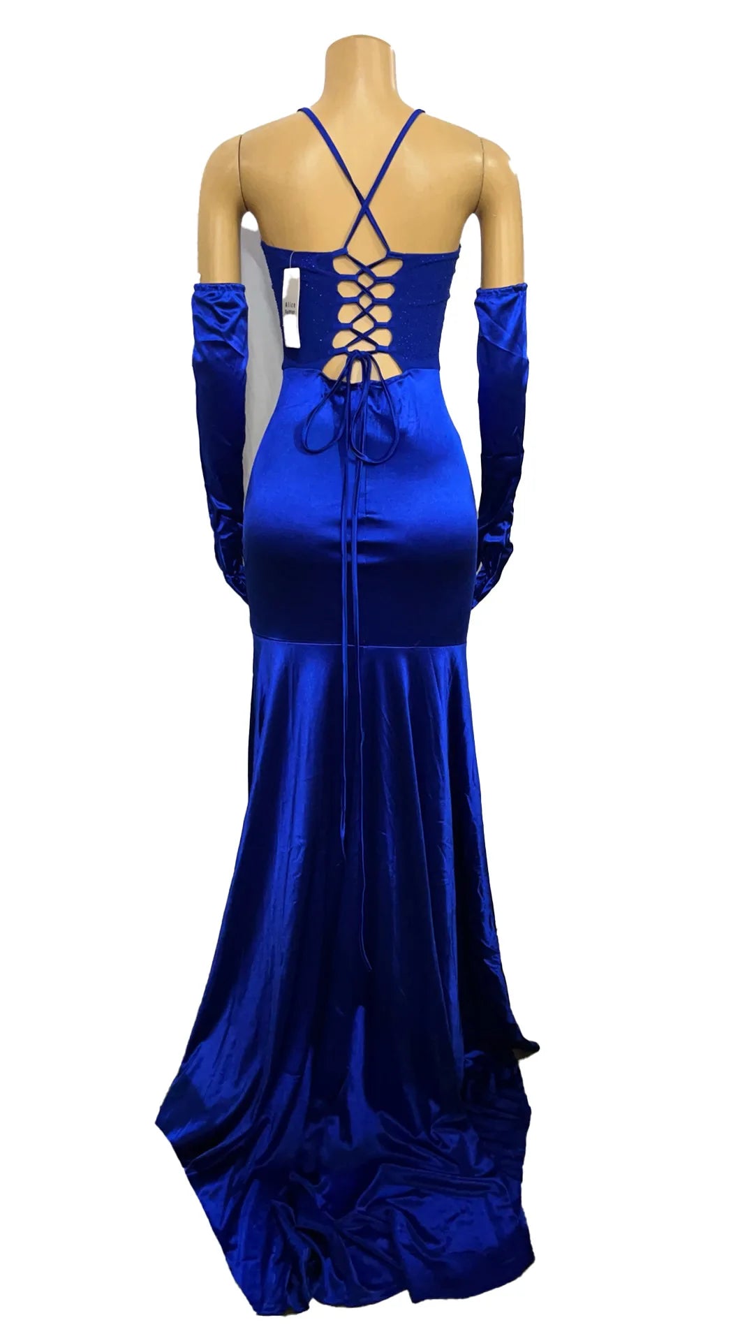 Women Sexy V-neck Lace Up Halter Backless Bodycon Birthday Dress Diamonds Corset Floor-length Evening Party Dresses with Gloves