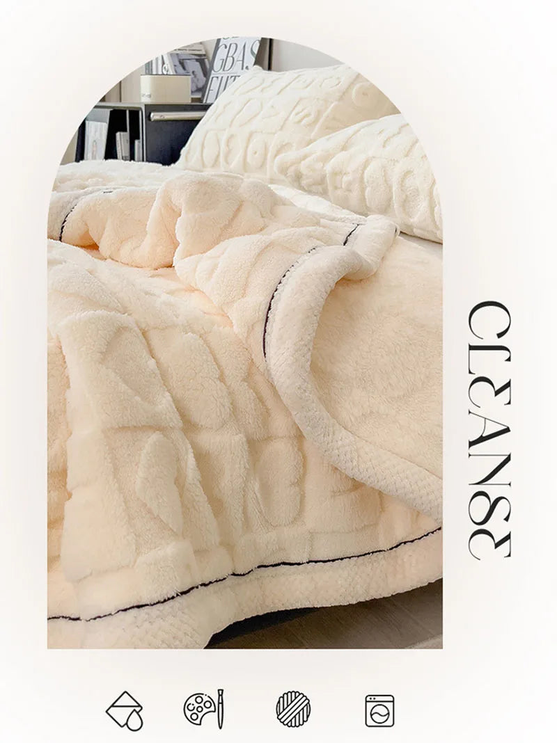 Solid Color Taffeta Velvet Carved Blanket Thick Double-Sided Plush Multifunctional Blanket Office Nap Quilt for All Seasons