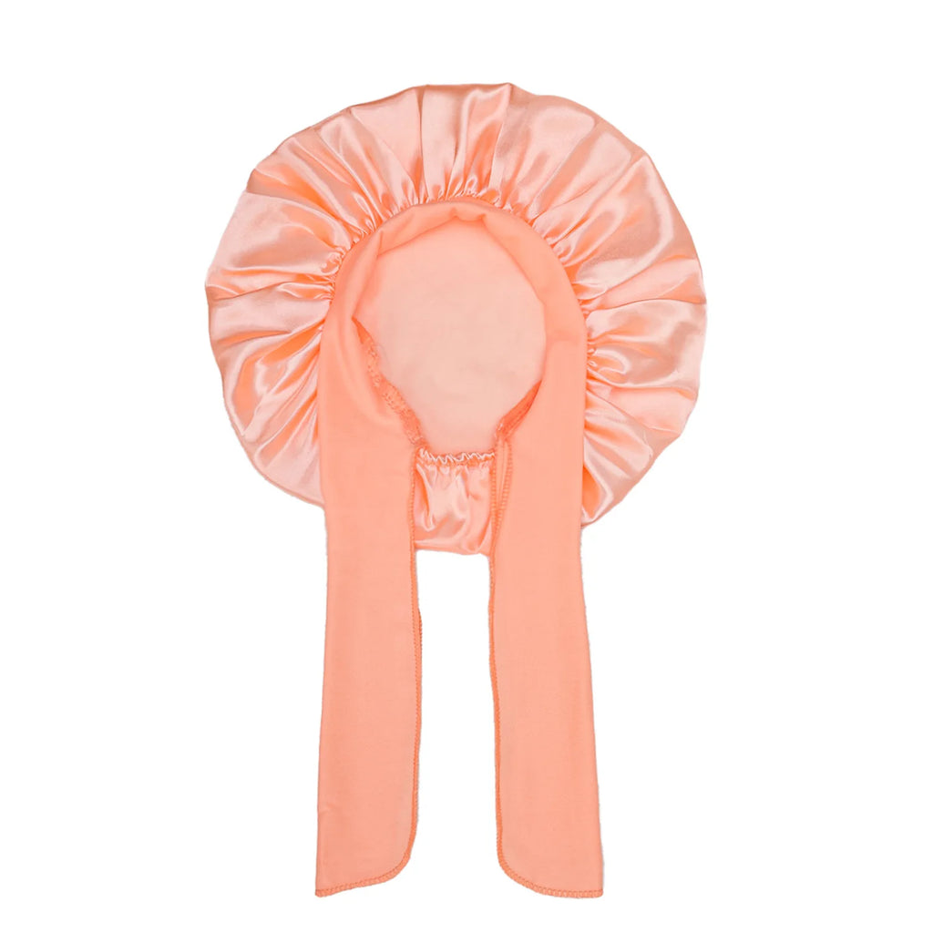 Kids Satin Bonnet Sleep Hat Wide Elastic Band Ribbon Sleeping Cap Boy Girls Flower Printed Silk Shower Cap