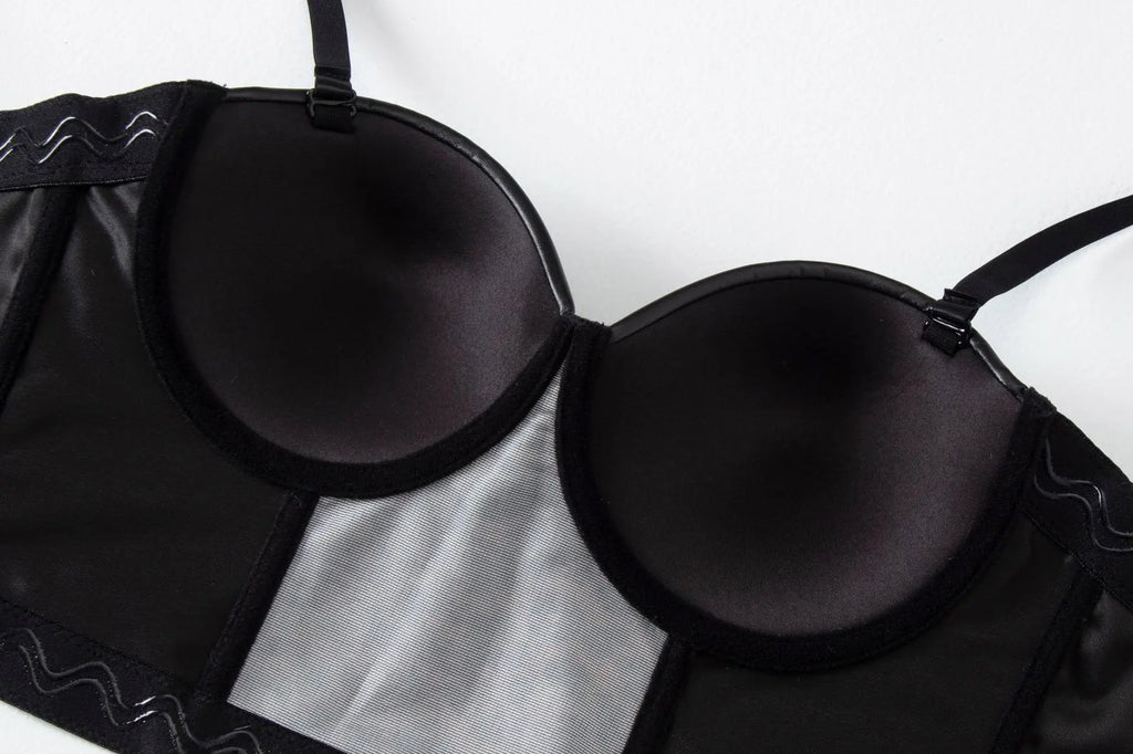Stylish Wowen PU Leather Corset Imitation Leather Festival Clothing Bustier Lady Cropped Top Girls Punk Rock Club Party Camis