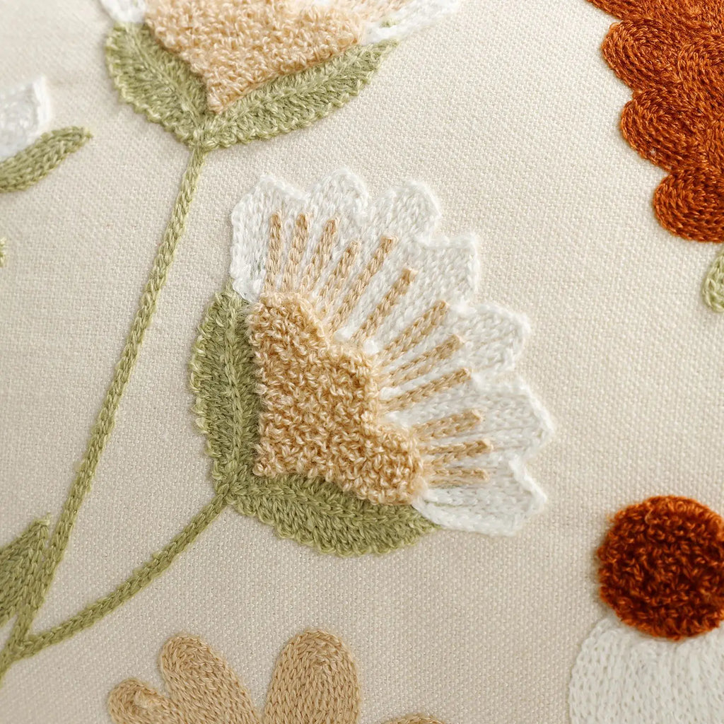Spring Summer Floral Embroidered Decorative Throw Pillow Covers 12x20 Inch Farmhouse Beige Flowers Boho Cushion Case for Bedroom