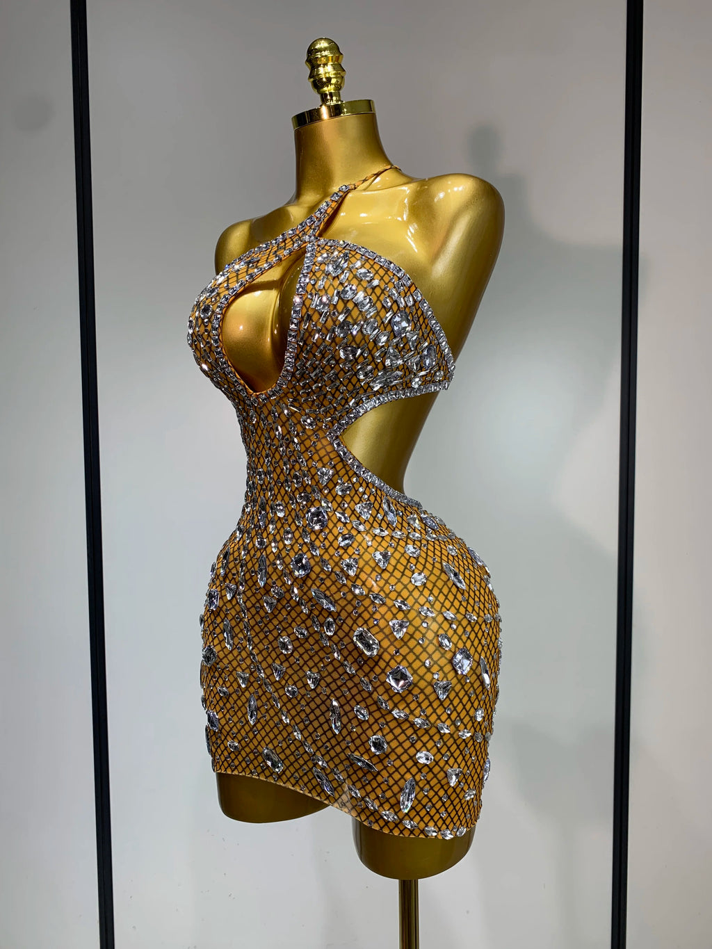 Sexy Sparkly Diamond Backless Short Dress 2026 Women Sleeveless Mesh See Through Evening Birthday Gown Singer Stage Outfit