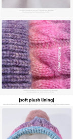 Winter Lady Warm Hat Scarf Two-piece Set Fleece Thickened Gradual Change Color Knitted Skiing Hat Fashion Pullover Hat for Women
