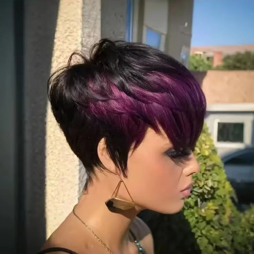 Straight Pixie Cut Wig 6inch Human Hair Full Machine Made Wig Short Layered Style for Women Comfortable Fit Wig Secondary image