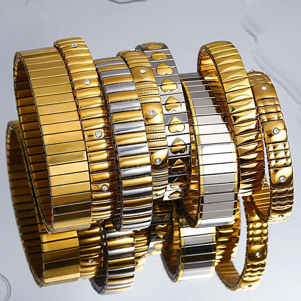 Freetry 18K Gold Plated Stainless Steel Adjustable Bracelet Fashion Elastic Metal Bracelet Trendy Jewelry Accessories Official Secondary image