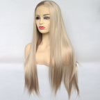 Voguequeen Platinum Blonde Synthetic Lace Front Wigs Silky Straight Heat Resistant Fiber Daily Wear For Women