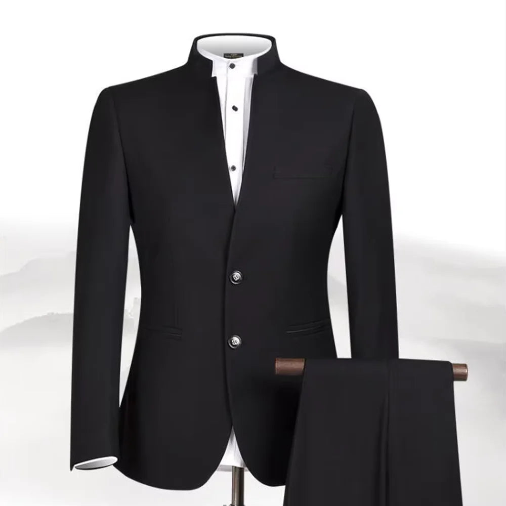 2025 New Style Men Chinese Tunic Collar Bridegroom Suit Formal Wear Dress Slim Fit Mens Suits Groom Wedding Blazer Costume Homme Main image