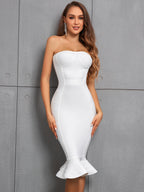 Ruffle Hem Strapless Sweetheart Bodycon Bandage Dress For Cocktail Party