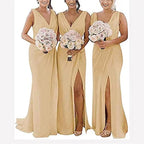 Elegant Bridesmaid Dresses 2026 Wedding Banquet V-Neck Sweep Train Sleeveless Simple A-line Split Backless Evening Dress