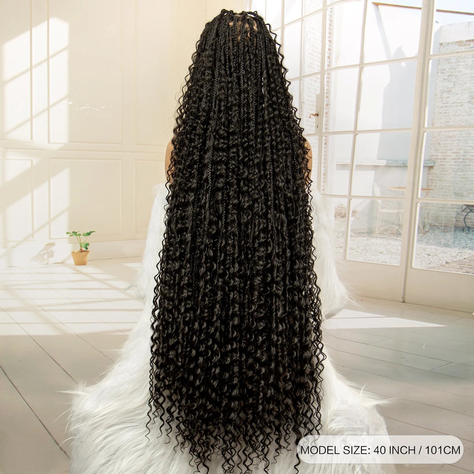 Full Lace Synthetic Box Braided Wigs Boho Braids Wig Black Women 40 Inches Synthetic Wig Afro Bohemian Braiding Hair