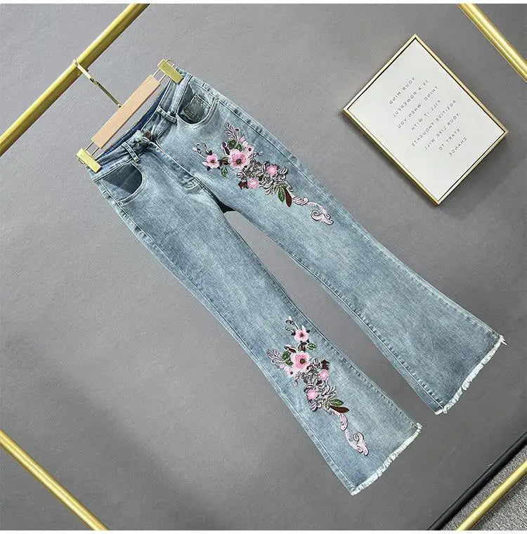 Y2k Jeans Trend Spring Summer Fashion All-match Lace Splicing Denim Straight Pants Blue Jeans for Women Streetwear Wide Leg New