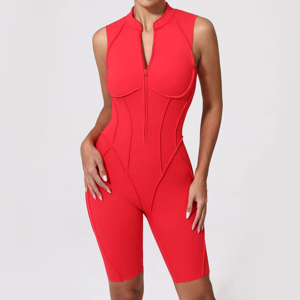 Seamless Yoga Jumpsuits Sports Fitness Zipper Hip-lifting Short-sleeved Backless Dance Workout Gym Shorts Bodysuits for Women