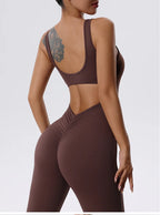 V Back Scrunch Gym Set Women Sport One-Piece Suit Yoga Suit Flared Pants Women Sports Jumpsuit Fitness Rompers Workout Bodysuits