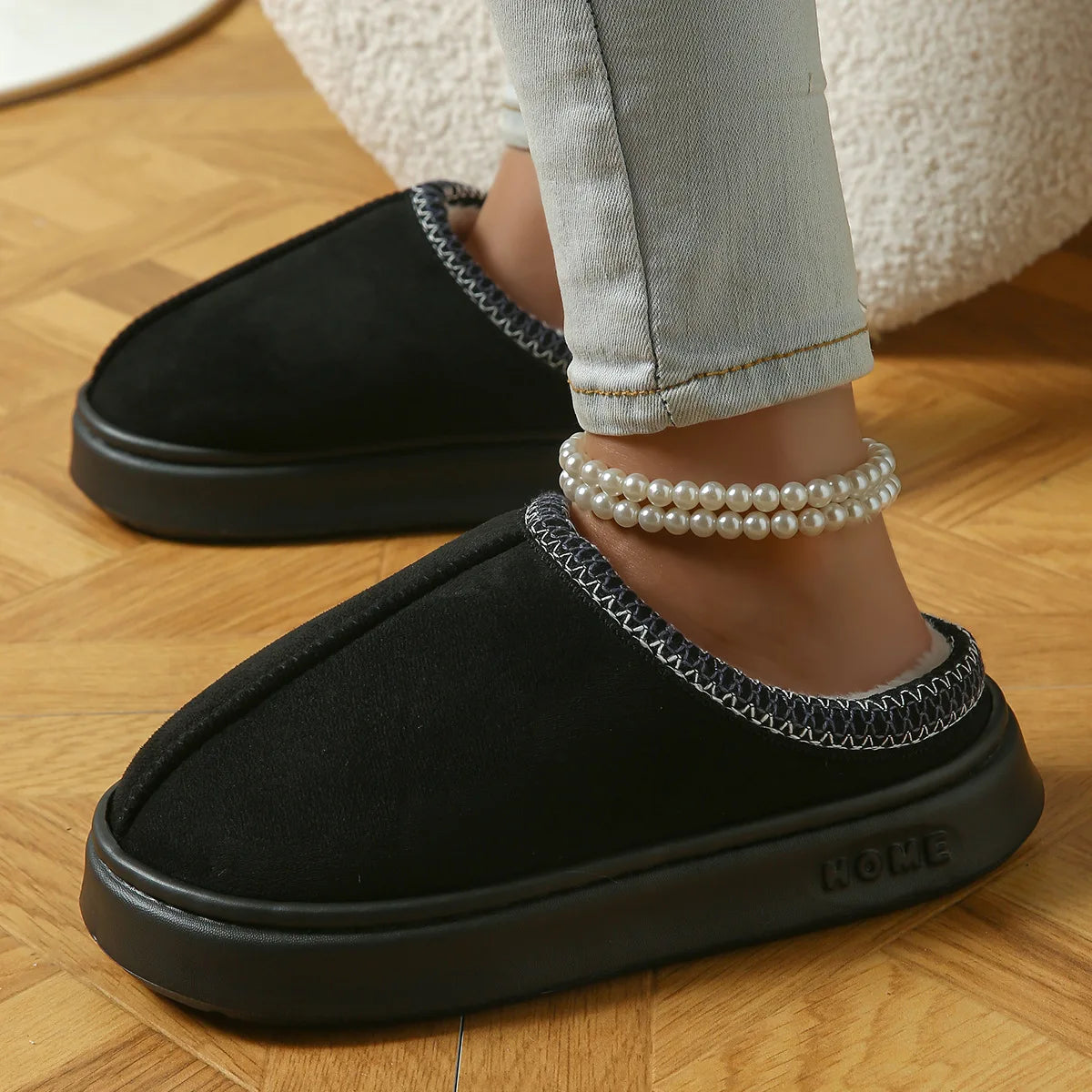 Pantoufles D'hiver Chaudes Pour Femmes, Intérieur En Peluche, Semelle Épaisse Antidérapante, Chaussures De Maison Chaudes Brodée