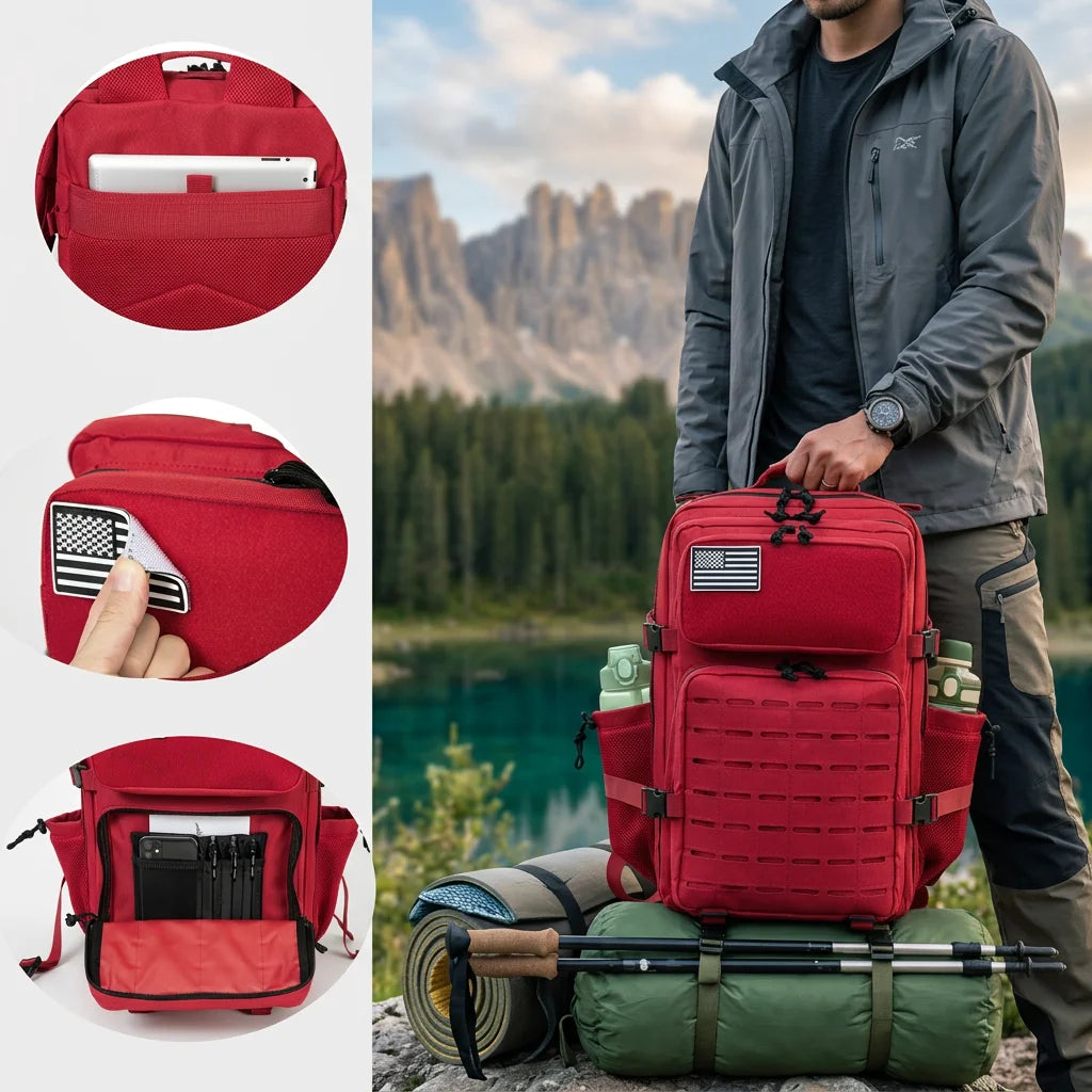 45L Large Capacity Tactical Hunting Backpack For Men With MOLLE Webbing System Dual Cup Holders Outdoor Survival Hiking Camping Rucksack For Wilderness Trip Travel Daily Work Commute Outdoor Camping Activities Gear Storage Ba