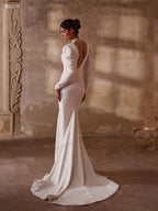 Glamorous Wedding Dresses Satin Bridal Gown Modern Robes For Formal Party Full Sleeves High Slit Vestidos De Novia Customized