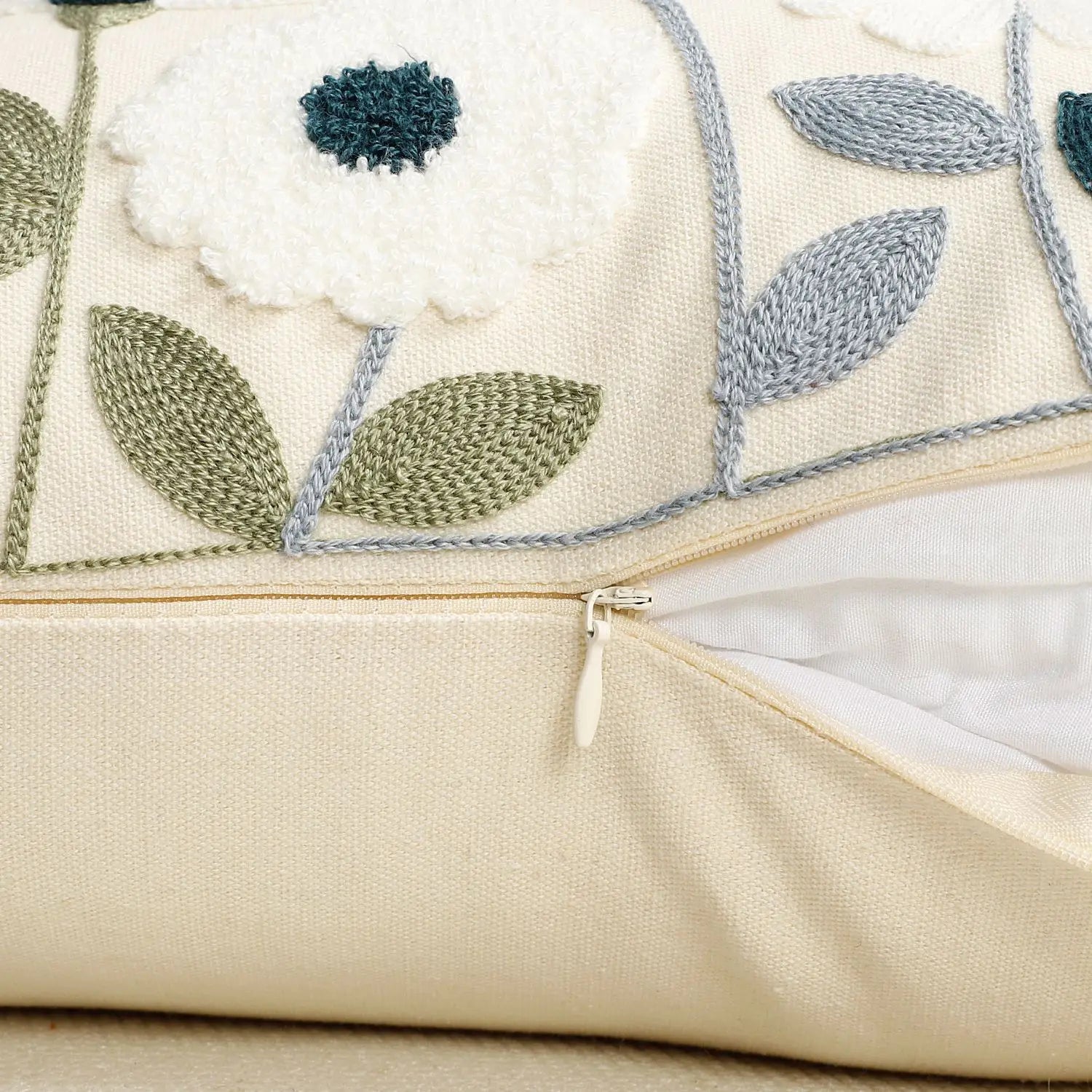 Spring Summer Floral Embroidered Decorative Throw Pillow Covers 12x20 Inch Farmhouse Beige Flowers Boho Cushion Case for Bedroom