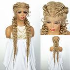 1B/30 Dark Brown Synthetic Lace Frontal Dutch Box Braided Wigs for Black Women Fishtail Braids Wigs with Baby Hair Cornrow Wigs