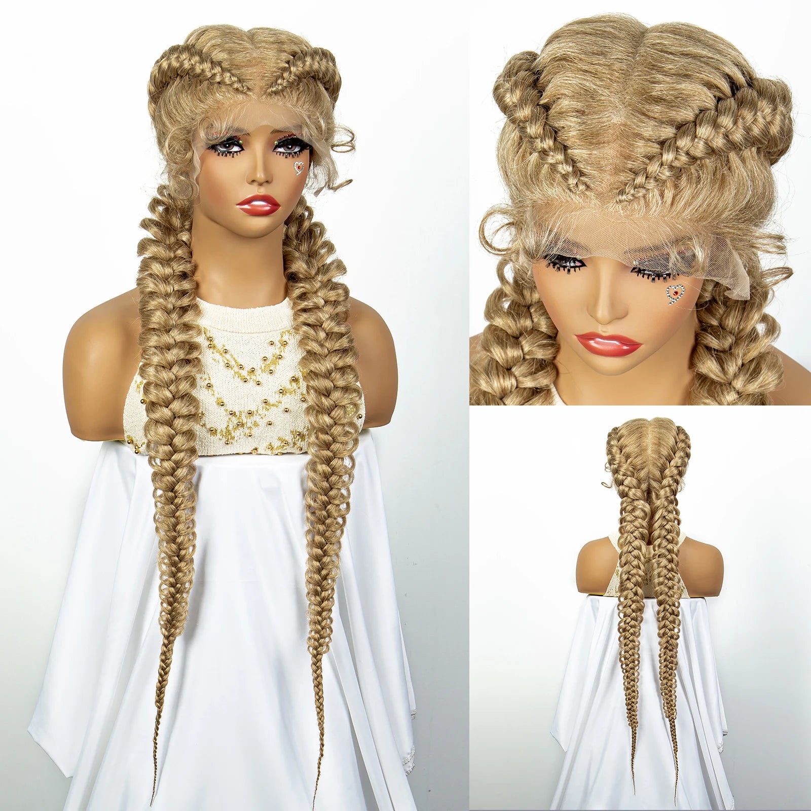 1B/30 Dark Brown Synthetic Lace Frontal Dutch Box Braided Wigs for Black Women Fishtail Braids Wigs with Baby Hair Cornrow Wigs